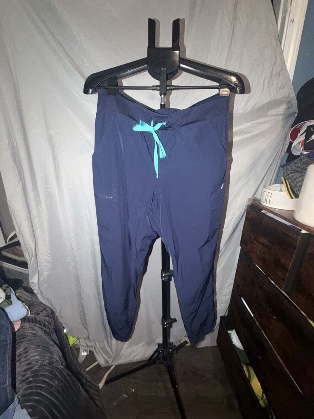 FIGS Technical Collection Pants Size L Navy Blue Drawstring